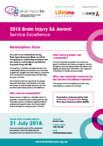 2018 Brain Injury SA Award: Service Excellence Nomination Form